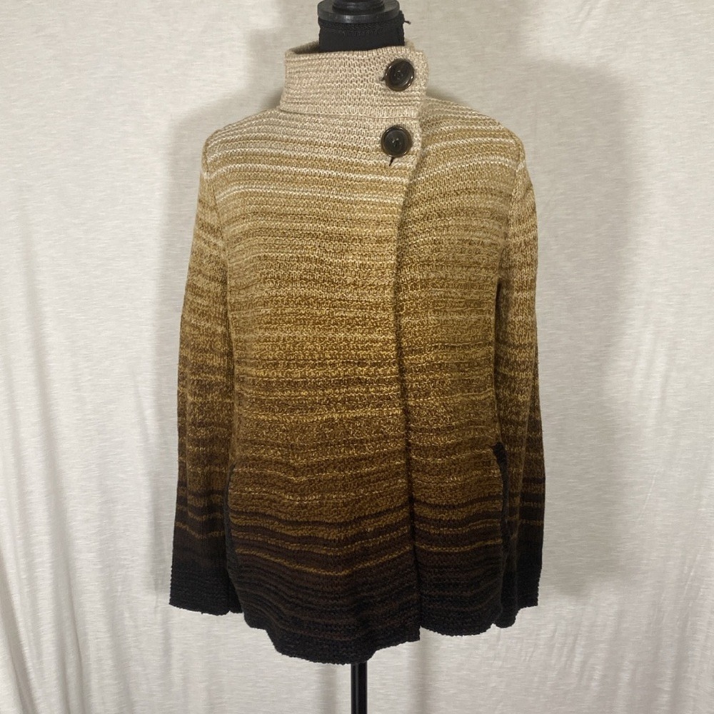 Jones New York Signature Women's Large Sweater Cardigan‎ Jacket Brown Ombré